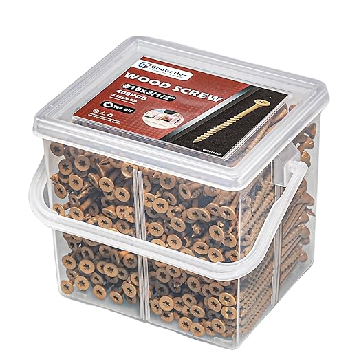 Deck Screws 3-1/2 Inch, 400 Pcs Wood Screws #10 x 3-1/2", Rust Resistant, Exterior Construction Fence Screws, Torx/Star Drive Head, 2 Pcs T25 Star Bits Included, Yellow