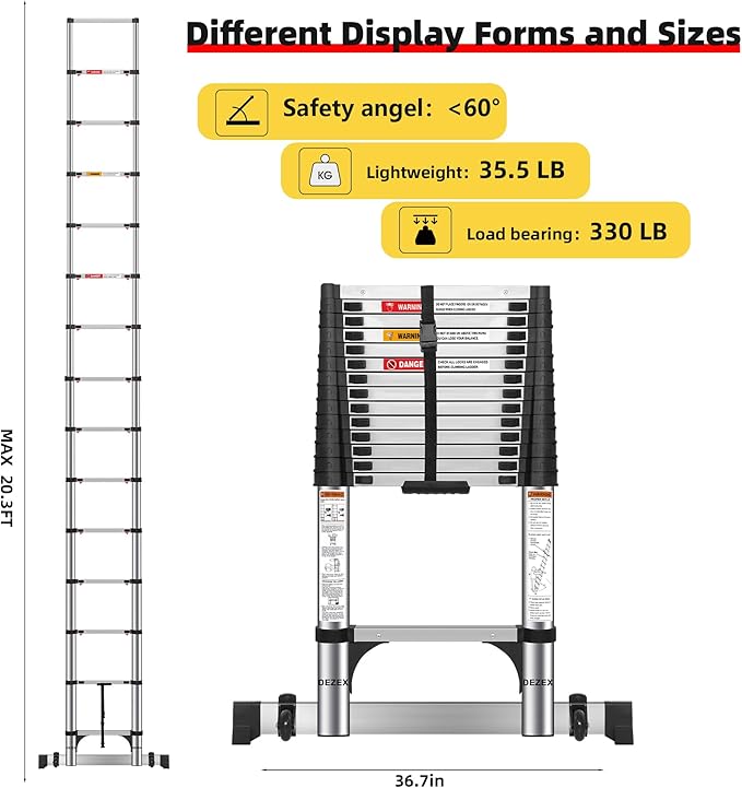 16.5 FT Stainless Steel Telescoping Ladders - One-Button Retraction Collapsible Extension Ladder for Home,RV,Attic,Lasts 375 LBS