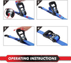 MOCA Blue Heavy Duty Ratchet Tie Down Straps - 5200 Lbs Breaking Strength 1.6" x 8', Includes 4 Heavy Duty Ratchet Padded Handles & Coated Chromoly S Hooks & 4 Soft Loop Tie-Downs