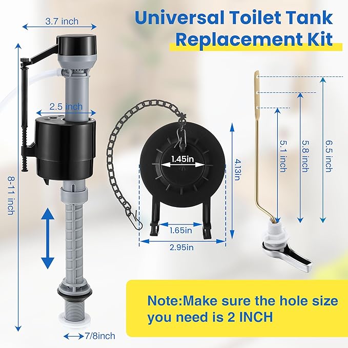 Saillong Universal Toilet Flusher Replacement Kit, Fill Valve, 2-Inch Flapper, Side Mount Handle Lever, Water-Saving, Adjustable Toilet Repair Kit Inside Tank, Easy to Install(2 Set,Dark Grey, Black)