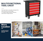 5-Drawer Metal Rolling Tool Chest with Wheels,Tool Storage Cabinet with Locking System，Toolbox with Wheels for Garage, Warehouse, Workshop, Repair Shop (Black&red, 5Drawer)