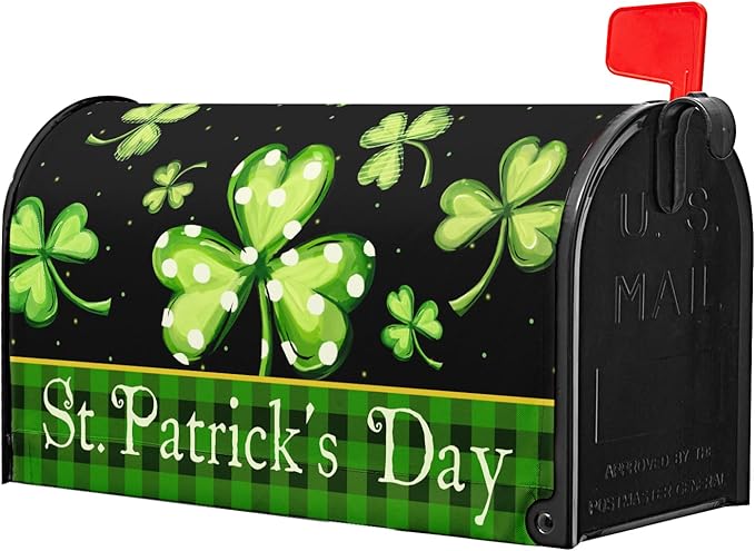 Kawani St Patrick's Day Magnetic Mailbox Covers Green Shamrock Lucky Clovers Mailbox Covers Magnetic Standard Size 25.5x21 Inch St Patricks Day Post Letter Box Cover for Garden Yard Decor