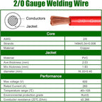 2/0 Gauge Battery Cable Copper Wire, 20FT Red+20FT Black 2/0 AWG Welding Cable Standard USA OFC Wire for Automotive, Battery, Solar, Marine and Generator