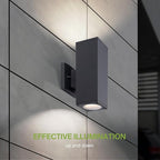 ASD 2 Light Square Outdoor Wall Light Fixture | 120W E26 Bulb Socket 120V ETL Cylinder Up Down Lights | LED/CFL/Incandescent Exterior Bulb Wall Sconce | Front Door, Porch, Patio | Black, 2 Pack