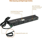 Tecmojo 1U Rackmount Network-Grade PDU Power Strip, 12 Wide-Spaced Right Angle Outlets, Circuit Breaker 12A (UL Certified 12A) 6ft Cord w/ 5-15P Plug, Black