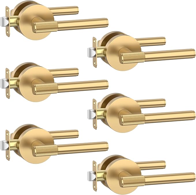 Asidrama 6 Pack Champagne Bronze Passage Door Handles, Door Lever with Door Knobs Indoor for Bedroom or Bathroom, Heavy Duty Door Handles Interior with Locks for Left Right Sided Doors