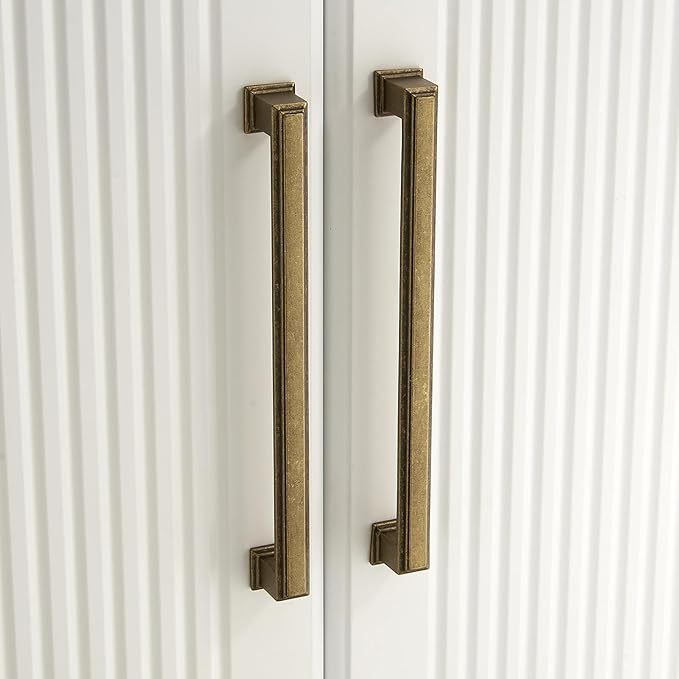 10 Pack 7.5 Inch(192mm) Hole Center Antique Brass Modern Cabinet Pulls Kitchen Cabinet Handles Kitchen Cabinet Hardware Timeless Drawer Pulls for Dresser Cupboard Wardrobe, A-Brass(7.5x10)