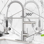 Smart Kitchen Faucet, 3 Modes Pull Down Sprayer, LED Temperature Control, Ceramic Valve,360-Degree Rotation,1 or 3 Hole Deck Plate, Double Spout. 10-Year Warranty. (KW-05SN, Brushed Nickel)