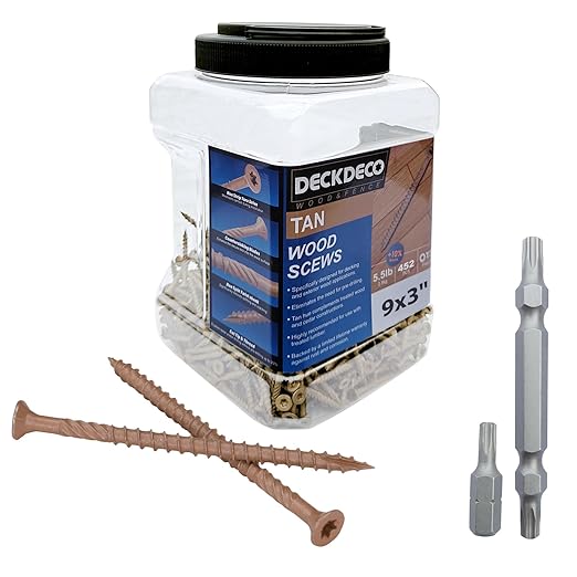 Wood Screws #9 x 3 436pcs(Approx), Tan Ruspert Coating Exterior Deck Screws, Torx/Star Drive Flat Head,Twist Shank, Cut Tip/Thread, Bit Included, 5.5 lb/Box