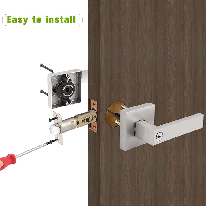 Gobrico Square Entry Exterior Door Levers Locksets with Keys,Heavy Duty Door Hardware,Satin Nickel Finished,2Pack