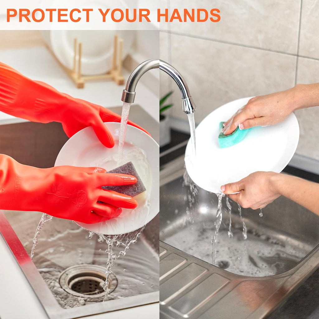 North Tower Rubber Gloves Kitchen Cleaning For Washing Dishing Kithchen, warmming Heat Resistant Dishwashing Gloves,18",2 Pairs Small