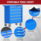 5-Drawers Rolling Tool Box with Wheel,Tool Chest with Wheels, Rolling Tool Box with Locking System, Tool Box with Organizer for Garage, Warehouse, Workshop (Blue, 5 Drawers)