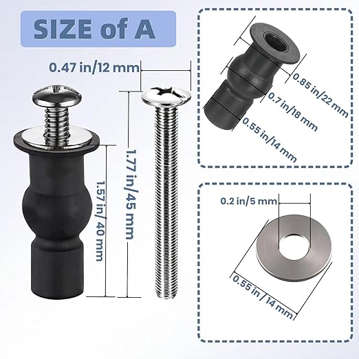 2 Set Toilet Seat Screws, Stainless Steel Toilet Seat Bolts with Expanding Rubber & Plastic Nuts - Universal Toilet Hardware Replacement Kit for Most Top-Mount Toilet Seats' Top-Mount Hinges