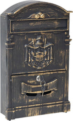 Vintage Wall Mount Mailboxes for House, Rust-Resistant Locking Mailbox with Key Locks, Galvanized Steel Outdoor Mailboxes, Bronze