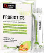 NATURE TARGET Probiotics for Women-Men-Kids Probiotic Powder 60 Billion CFUs 13 Strains - Prebiotics and Probiotics for Digestive Health, Shelf Stable, Non-GMO, Gluten Free 30 Packets