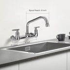 8" Center Wall Mount Faucet, Commercial Kitchen Sink Faucet with 8" Swivel Spout 2 Handle Wall Mount Utility Sink Faucet for Restaurant & Laundry Room & Compartment Sink