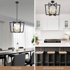 Modern Black Gold Chandelier 6-Light Farmhouse Geometric Pendant Lighting Fixture for Dining Room Living Room Kitchen Island Entryway Bedroom Office, 20" Ceiling Hanging Lamp