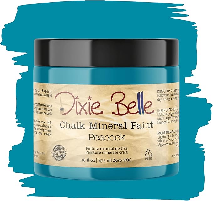 Dixie Belle Paint Company Chalk Finish Furniture Paint - Peacock (16oz) - Matte True Teal Chic Chalk Mineral DIY Furniture Paint