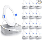 Ensenior 12 Pack 4 Inch LED Recessed Light, Dimmable, 6000K Clear White, 750LM High Brightness, 9W 120V, 2 Pin, ERL-9X-ETL, Damp Rated, Ultra-Thin Canless Wafer Ceiling Light - ETL & FCC & IC