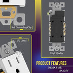 ENERLITES Decorator Receptacle, Tamper-Resistant Wall Outlet, Gloss Finish, Residential Grade, 3-Wire, Self-Grounding, 2-Pole, 15A 125V, UL Listed, 61501-TR-W-40PCS, White (40 Pack)