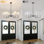 Vintage Chandelier Farmhouse Chandelier for Dining Room - 6 Lights 35.8" Modern Light Fixture, Adjustable Pendant Lighting for Living Room Hallway Bedroom Foyer Black with White Fabric Shade