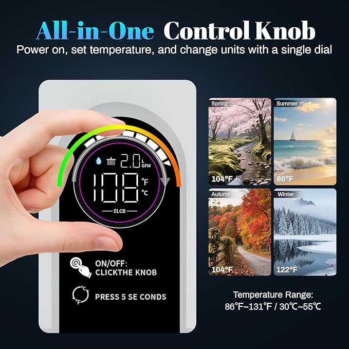 Electric Tankless Water Heater, 11kW 240V on Demand Instant Endless Electric Hot Water Heater for Residential Whole House Shower, Self-Modulating LED Display Knob Control, CSA Certified, Space Saving