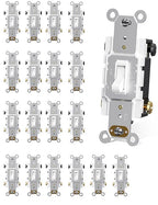 AIDA 4 Way, 15 Amp Toggle Light Switch, Grounding Screw, Residential Grade Electrical Wall Switch, UL Listed (White, 20 Pack)