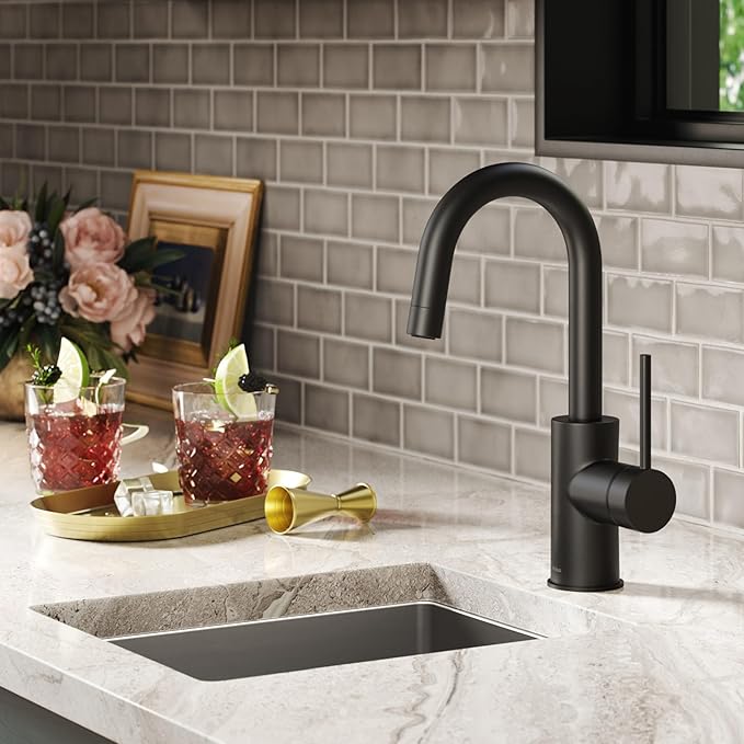 KRAUS Oletto Single Handle Kitchen Bar Faucet with QuickDock Top Mount Installation Assembly in Matte Black, KPF-2600MB