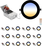 6-inch LED Recessed Lights - Slim Recessed Ceiling Light with Junction Box, 12W 5CCT Canless Lighting Fixture, Dimmable, Easy Install for Bedroom, Kitchen, Living Room, 12 Pack, Black