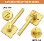 Probrico Gold Privacy Door Handle Lockset Heavy Duty Square Satin Brass Interior Door Lever for Bedroom or Bathroom Reversible Keyless Handleset Door Knob Slim Handed Levers, 6 Pack