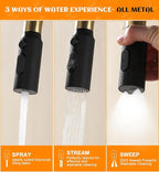 Brushed Gold Pull Down Kitchen Faucet -Modern High Arc Single Handle Kitchen Sink Faucet with Sprayer，Stainless Steel Rv Sink Faucet ，Fit for 1/3 Hole with 10" Deck Plate