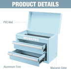 WORKPRO Metal Mini Tool Box, Top Tool Chest Containing Two Drawers with Ball Bearing Slides, PVC Drawer Liners and PP Feet Pads, Durable Cold Rolled Steel Small Toolbox for Multi-Purpose Storage