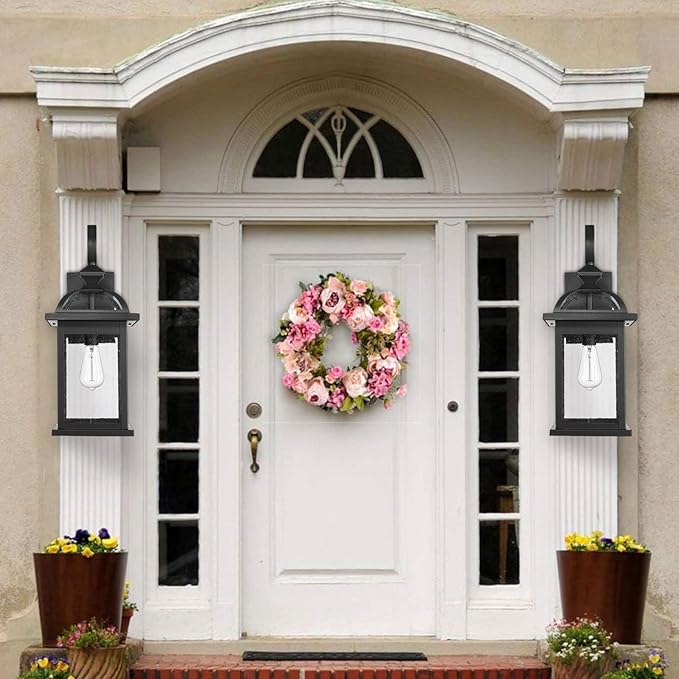 Darkaway 2pcs Outdoor Lights Fixtures Wall Mount, Large 22inch Outdoor Wall Sconce Lights with Seeded Glass Waterproof Outside Exterior Lights Fixture for House Front Porch Patio