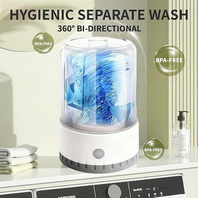 Underwear Washing Machine, BPA-free Portable Mini Washer for Socks, Baby Clothes, Cordless Small Laundry Cup for Travel, Dorm, Apartment, RV, Camp, Kids (Vanilla Off-White)