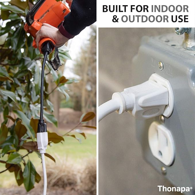 6 Ft Outdoor & Indoor Extension Cord - 16/3 SJTW Weatherproof Water Resistant White Electrical Cable with 3 Prong Grounded Plug - Great for Home Office