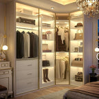Corner Closet System with 3 Drawers, Corner Closet Organizer System with 13 Shelves & 3 Hanging Rods, 63.2"L * 39.2"W Reversible L Shaped Walk-in Closets, Load 2000+LBS, White