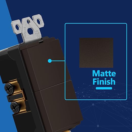 LIDER Minimalist Design Matte Finish Lighted Double Switch, Combination Frameless Decorator Switch with Locator Light, Ground Terminal, Single Pole, 15A 120-277V, UL Listed, LCS2-1P-BR, Brown