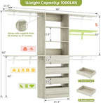 Aheaplus Closet System with Drawers, Wood Closet Organizer System with 4 Hanging Rods & Top Shelves, Walk-in Closets Organizer Wardrobe Clothes Rack, Cut Fits Spaces 4-9FT. Wide, White Oak