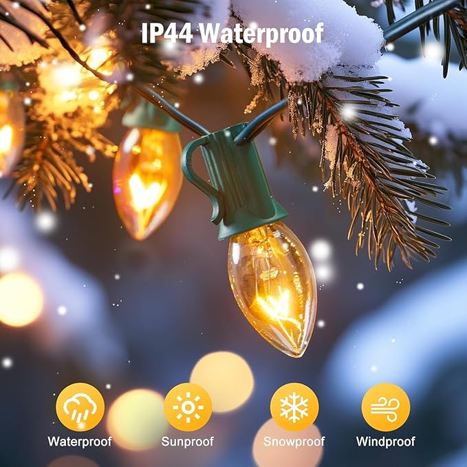 25 Pack Clear Christmas Light Bulbs, E12 Candelabra Base, 5 Watt for String Lights, Replacement C7 Incandescent Bulbs