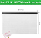 Window Screen Replacement Kit 57.8 Inch X 132 Feet Durable High Hardness Nanofibers Roll Screen Mesh Window Screen Repair Kit Black for Any Door and Window