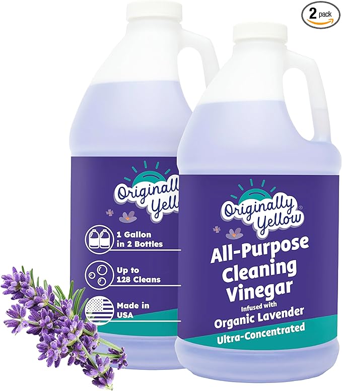 Originally Yellow Lavender Distilled White Vinegar For Cleaning Purpose | USA Made All Purpose Cleaner | Use as Glass, Kitchen & Floor Cleaner | Plant Derived Cleaning Vinegar Gallon 2 pack | 128 Oz