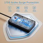 15 Ft Long Extension Cord Power Strip Surge Protector, HUNIAN Flat Plug with 8 Widely Spaced Outlets 6 USB, Wall Mount Charging Station for Home and Office, Black