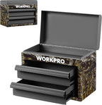 WORKPRO Metal Mini Tool Box, Top Tool Chest containing Two Drawers with Ball Bearing Slides, PVC Drawer Liners and PP Feet Pads, Durable Cold Rolled Steel Small Toolbox for Multi-Purpose Storage