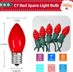 Waterproof UL Certified Red Replacement Bulbs Christmas Tree Light Bulbs for Indoor and Outdoor Decoration with 25 Pack, C7/E12 Base, 5 Watt