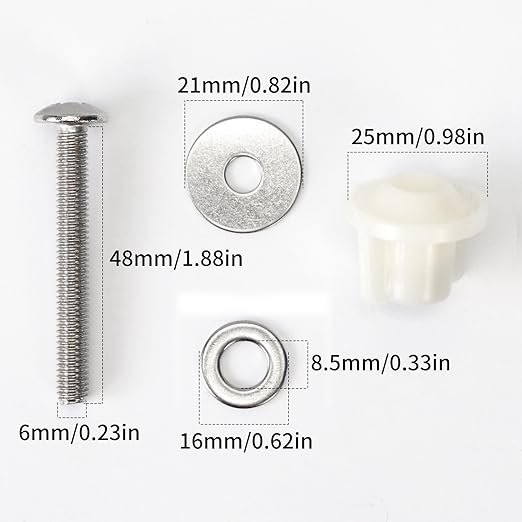2Pcs Universal Toilet Tank Bolts Nuts, Heavy Duty Toilet Seat Screw Bolt Set, Premium Stainless Steel Hardware with Rubber Washers, Extra Long Nuts Easy Installation (MFL06)