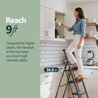 WOA WOA 4 Step Ladder, Foldable Ladder with Wide Pedals and Handle, Sturdy Ladders for Home and Kitchen with Anti-Slip Feet, Supports up to 330 lbs - Black