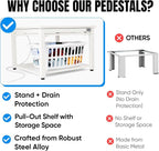 Washer and Dryer Pedestals with Pullout-Shelf - 24" W, 18" H, White Steel Universal Fit with Major Brands | Laundry Pedestal with Drain Pan & Hose | Washer Stand for Back Pain Relief, 800 lbs Capacity
