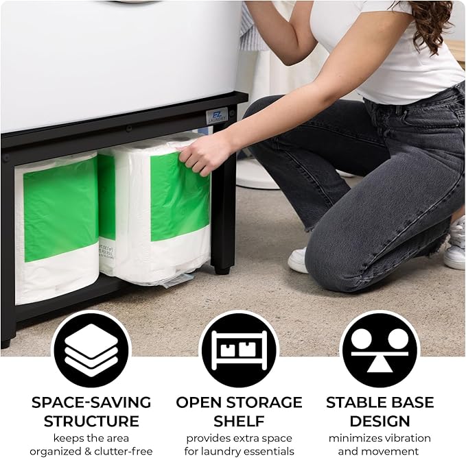 Washer and Dryer Pedestals - 24" W, 16" H, Black Steel Universal Fit with Major Brands, Leak-Proof Laundry Pedestal with Drain Pan & Hose, Washer and Dryer Stand for Back Pain Relief, 800 lbs Capacity