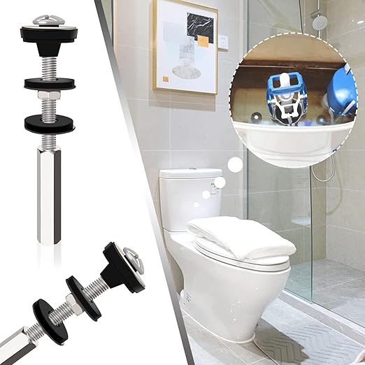 Universal Toilet Tank to Bowl Bolts Kit, Heavy Duty Toilet Bolts, Waterproof Stainless and Rubber Washers Gaskets with Extra Long Nut Screw for Fastening (Silver) (2, Long)