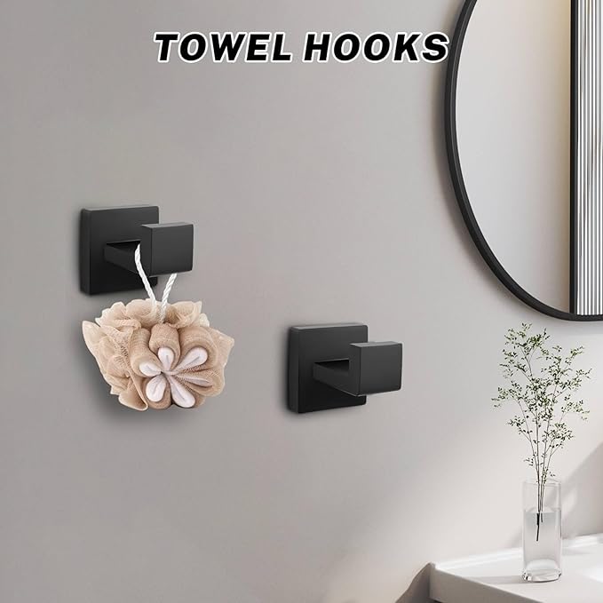 Matte Black Towel Bar Set 10-Piece Black Bathroom Hardware Set Towel Holder Set Includes 23.6 Inch Towel Bar,Toilet Paper Holder with Shelf,Stainless Steel Wall-Mounted Bathroom Set